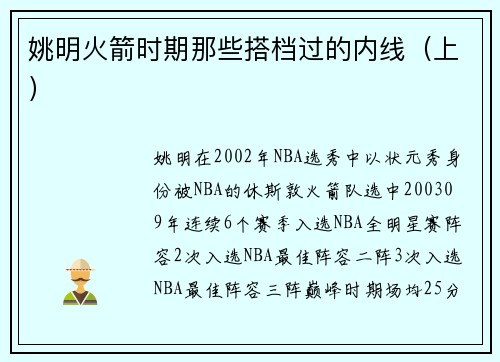 姚明火箭时期那些搭档过的内线（上）